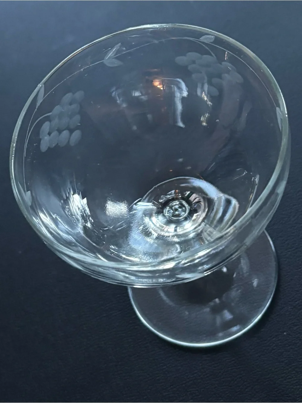 Vintage Etched Crystal Champagne Coupe Glass - Grape & Vine Motif